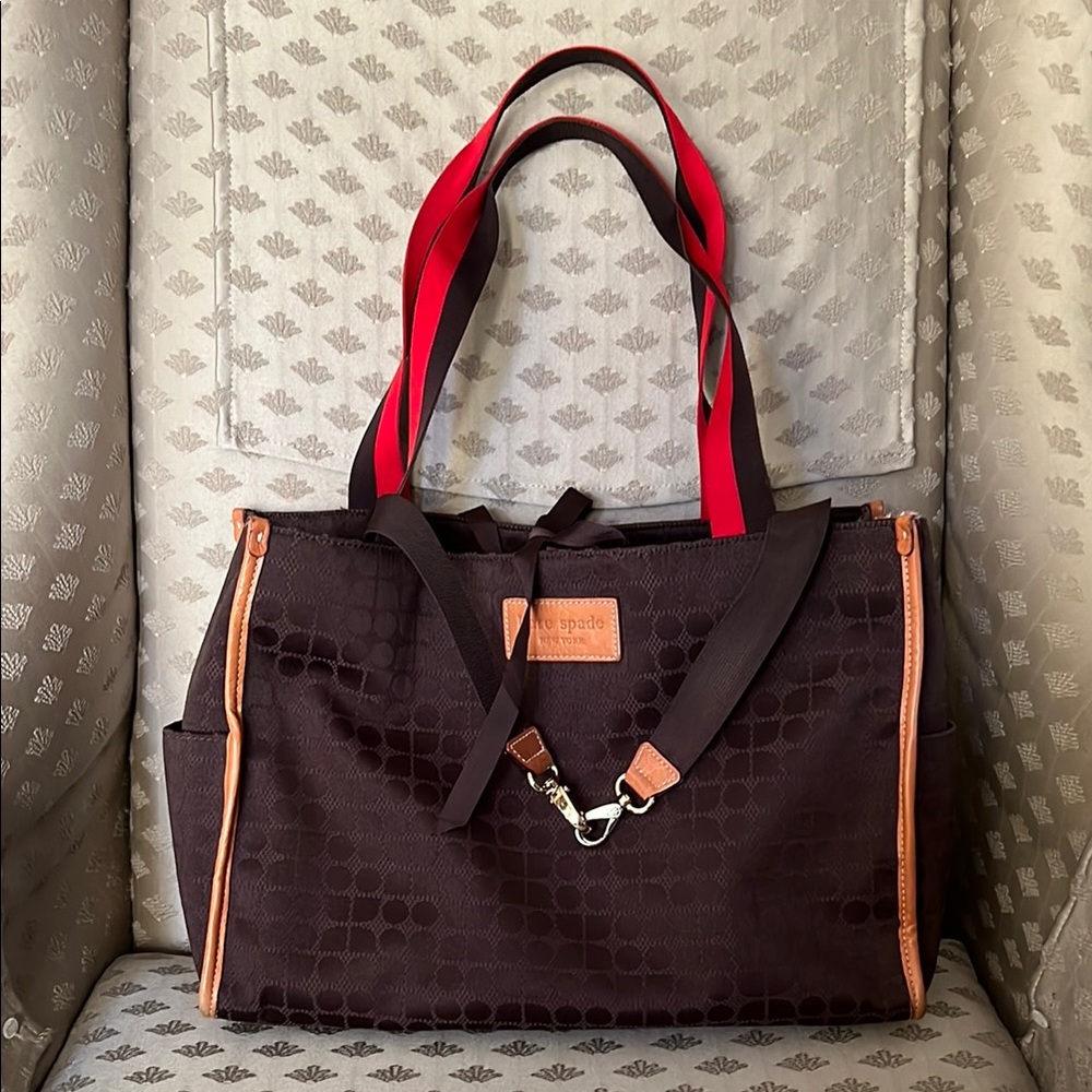 Kate Spade Brown and Red Baby Bag with Quilted Design